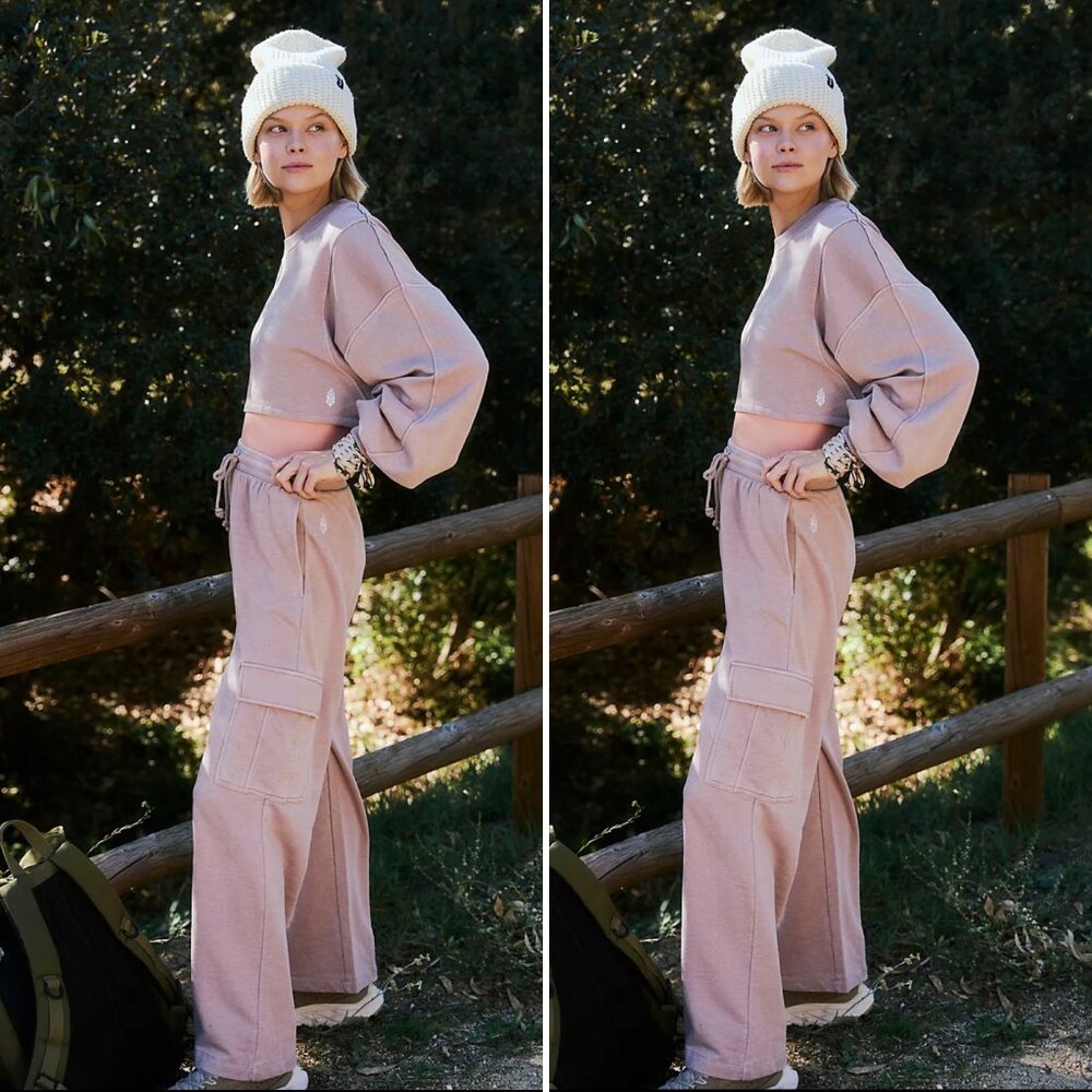 Free People Low Key 2 Piece Set in Sand Dunes Neutral SMALL NWT